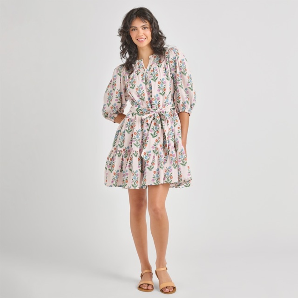 NWT Pink Chicken Pink Floral Tiered Cotton Dress with Belt